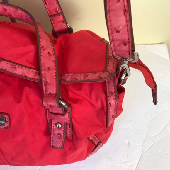 UNITED COLORS OF BENETTON Nylon Satchel Shoulder Crossbody Bag Tote Zip Snap Red - Picture 10 of 15